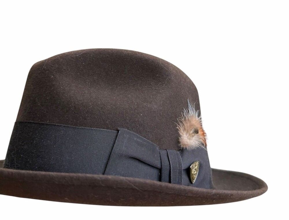 Vintage Dobbs Fifth Avenue Mens Fedora Felt Hat Brown Feather 7 1/8 Made In USA